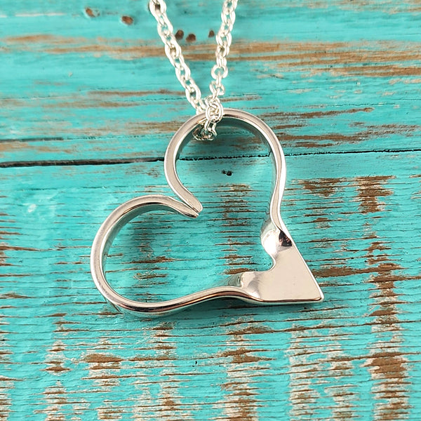 Sterling Silver Twisted Fork Floating Heart Necklace Pendant F Ready to ship