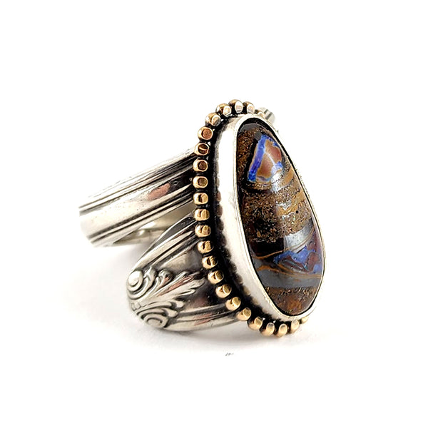 Sterling Silver Boulder Opal Spoon Ring Size 6.5 by Midnight Jo leonore manchester
