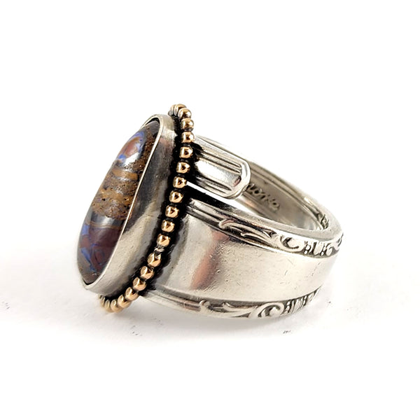Sterling Silver Boulder Opal Spoon Ring Size 6.5 by Midnight Jo leonore manchester