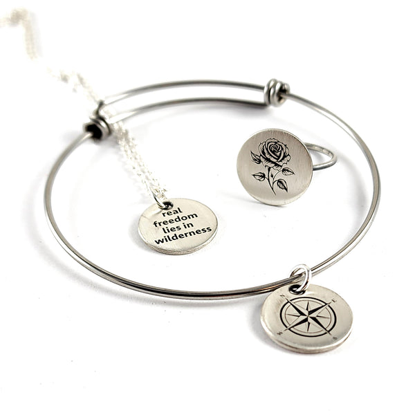 90% Silver Custom Engraved Quarter Narrow Band Punch Out Jewelry - Necklace, Bracelet or Ring