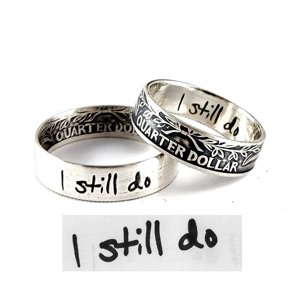 Silver Custom Engraved with Actual Handwriting Quarter Ring thoughtful unique 25th Anniversary Gift