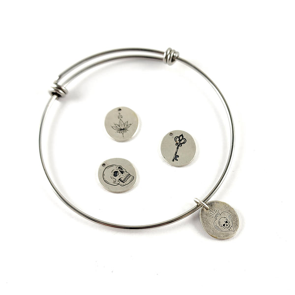 Recycled Coin Silver Mystic Tattoo Engraved Small Charm Bracelet by midnight jo
