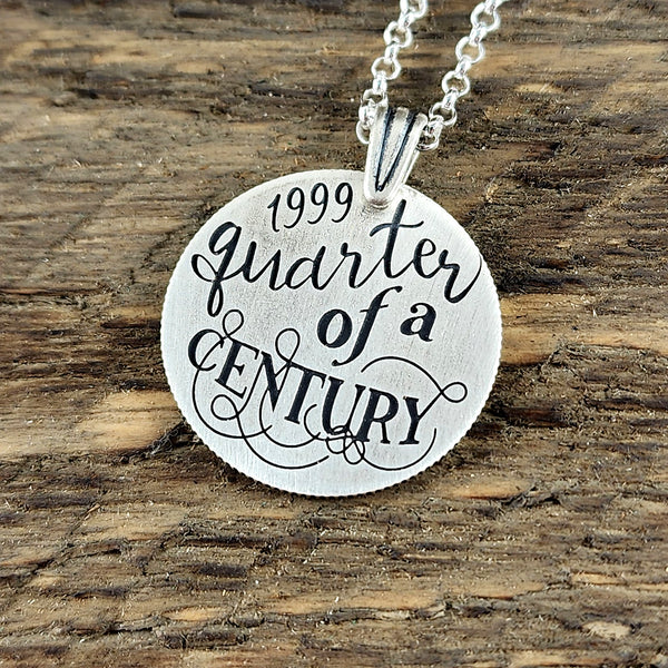 Modern 90% Silver Quarter of a Century Necklace Pendant - 25th Anniversary Gift unique wedding