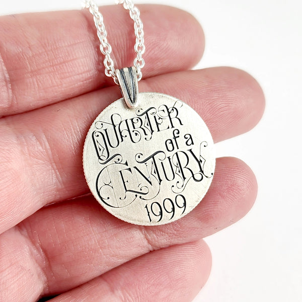 Art Deco Silver Quarter of a Century Necklace 25th Anniversary Gift unique thoughtful