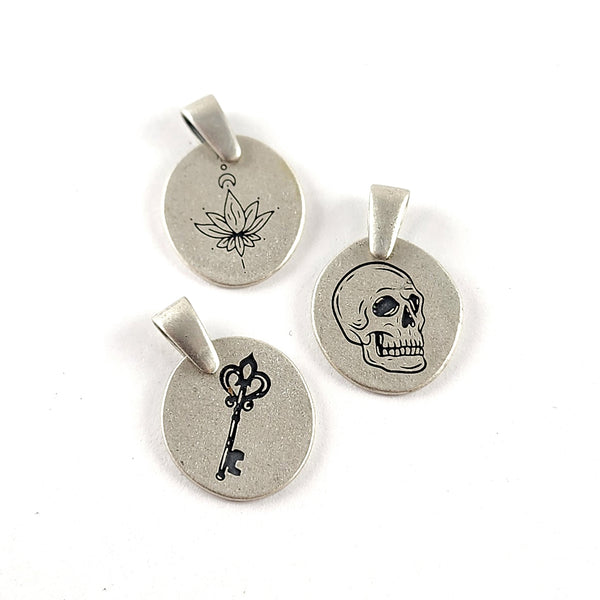 Recycled Coin Silver Mystic Tattoo Engraved Small Charm Necklace by midnight jo