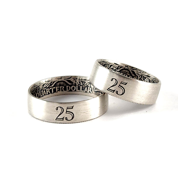 90% Silver Quarter Minimalist His & Hers 25th Anniversary Ring Set - unique 25th anniversary gift