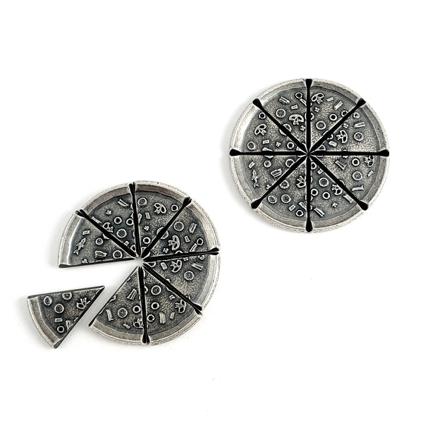 Silver Pizza Slice Coin Dangle Earrings