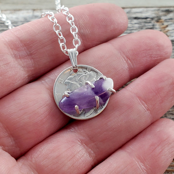 Dog Tooth Amethyst Mercury Dime Necklace by Midnight Jo