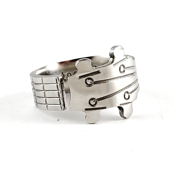 Bass Guitar Neck Stainless Steel Spoon Ring silverware flatware unique 5th anniversary gift