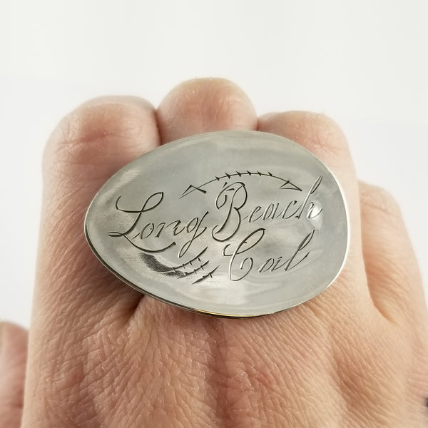 Sterling Silver Long Beach California Souvenir Spoon Statement Ring by midnight jo
