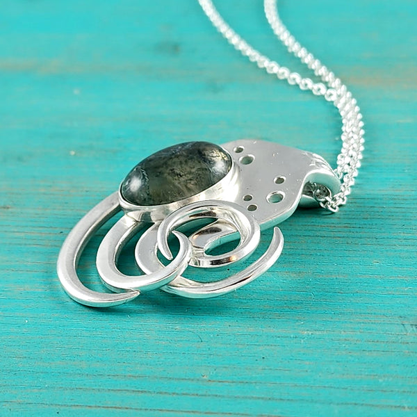 Sterling Silver Moss Agate Twisted Fork Pendant by Midnight Jo