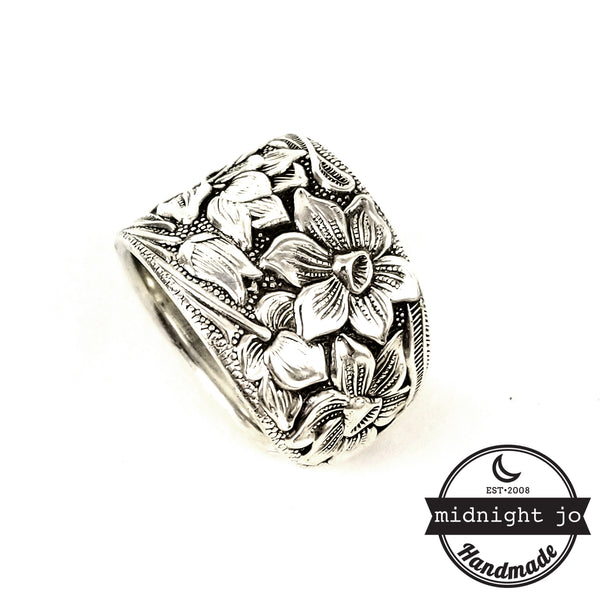 National Silver Narcissus daffodil Spoon Ring by midnight jo