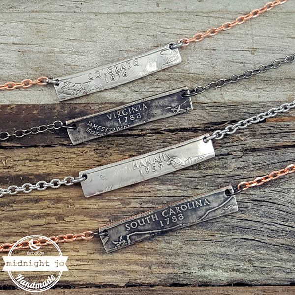 State Quarter Coin Bar Necklace