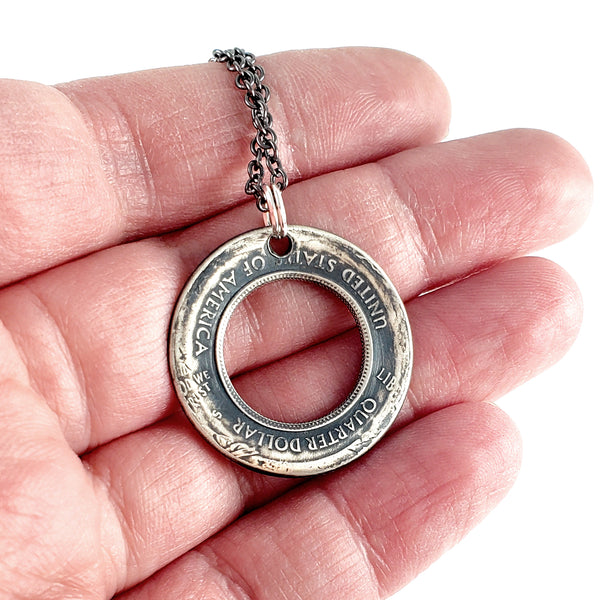 Silver State Quarter Inside Out Coin Necklace by Midnight Jo