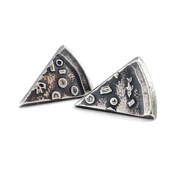 Silver Pizza Slice Coin Stud Earrings by Midnight Jo sterling fine shire post mint