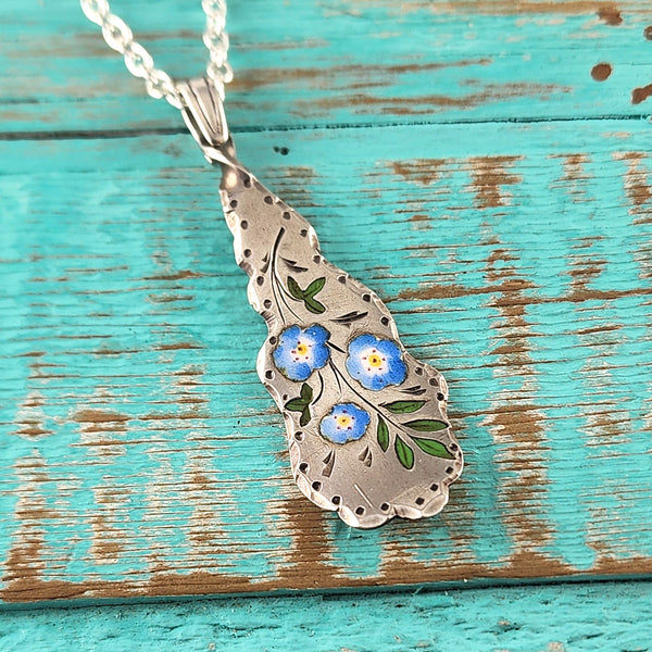 Sterling Silver Enameled Flowers Necklace Pendant by Midnight Jo