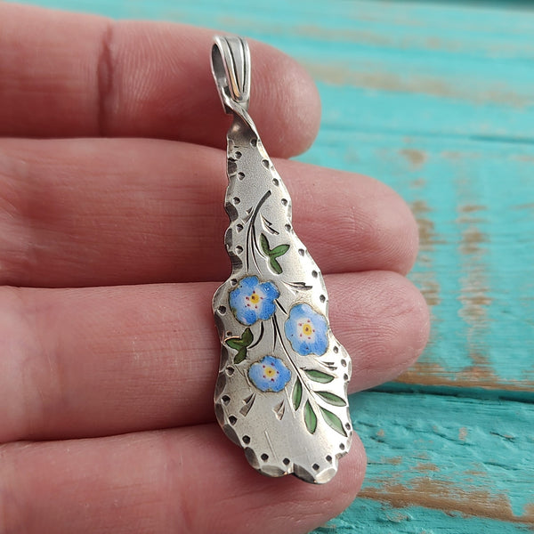 Sterling Silver Enameled Flowers Necklace Pendant by Midnight Jo