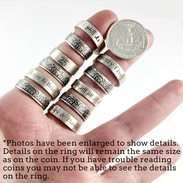 90% Silver Engraved Twenty Five Minimalist Quarter Ring - 25th Anniversary Gift