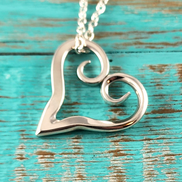 Sterling Silver Twisted Fork Floating Heart Necklace Pendant G by Midnight Jo