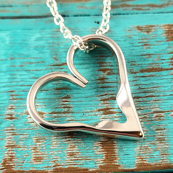 Sterling Silver Twisted Fork Floating Heart Necklace Pendant H by Midnight Jo