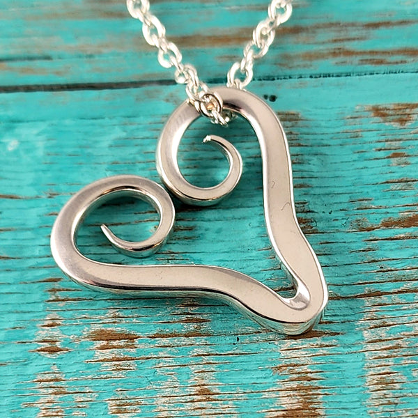 Sterling Silver Twisted Fork Floating Heart Necklace Pendant I by Midnight Jo