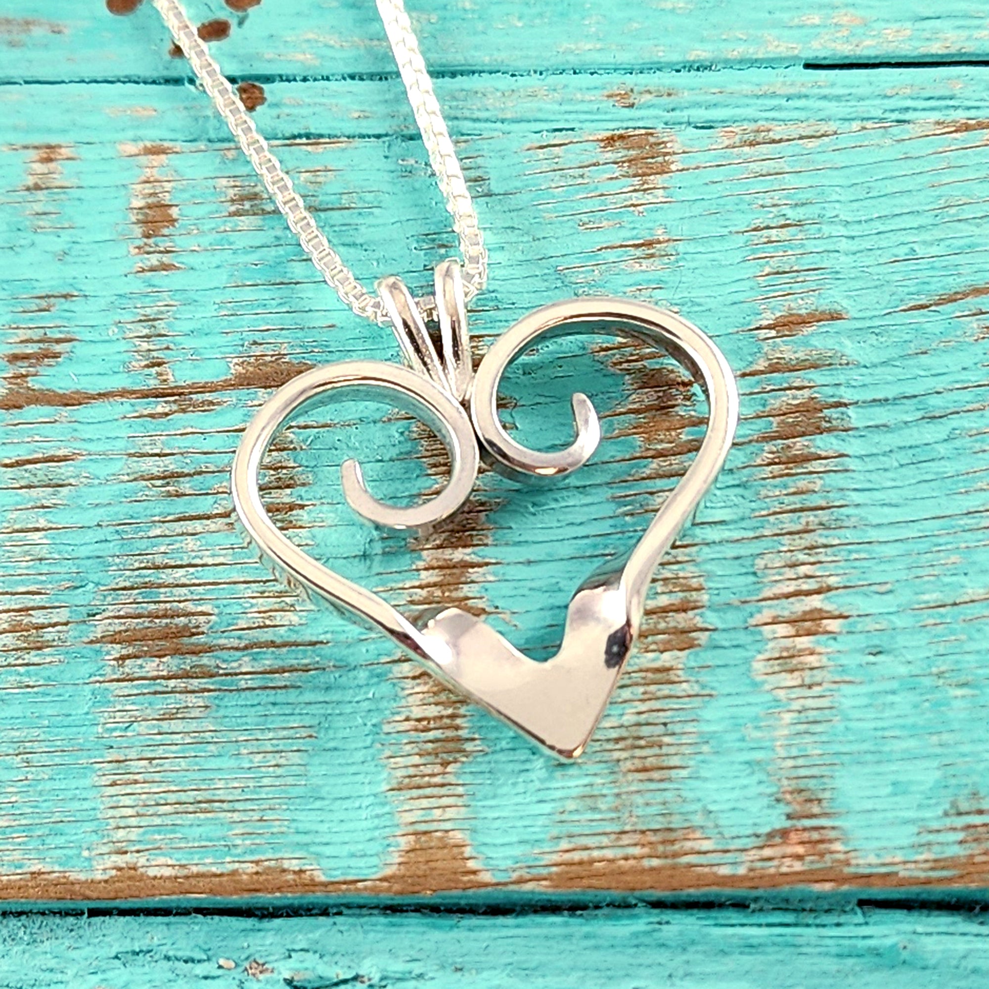 Sterling Silver Twisted Fork Heart Necklace Pendant J by Midnight Jo