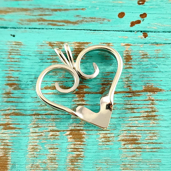 Sterling Silver Twisted Fork Heart Necklace Pendant J by Midnight Jo