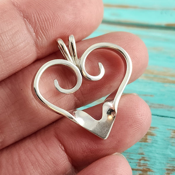 Sterling Silver Twisted Fork Heart Necklace Pendant J by Midnight Jo