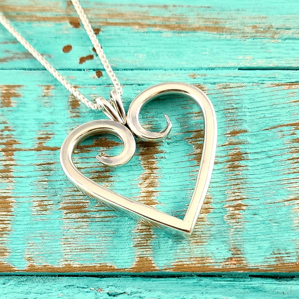 Sterling Silver Twisted Fork Heart Necklace Pendant K - Ready to ship