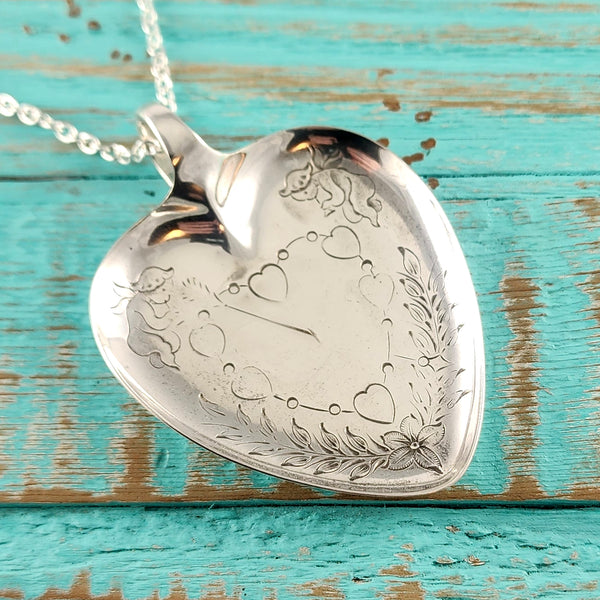 Sterling Silver Cupid's Arrow Heart Necklace Pendant