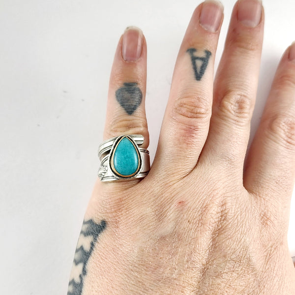 Sterling Silver Teardrop Amazonite Spoon Ring Size 5.5 by Midnight Jo leonore manchester