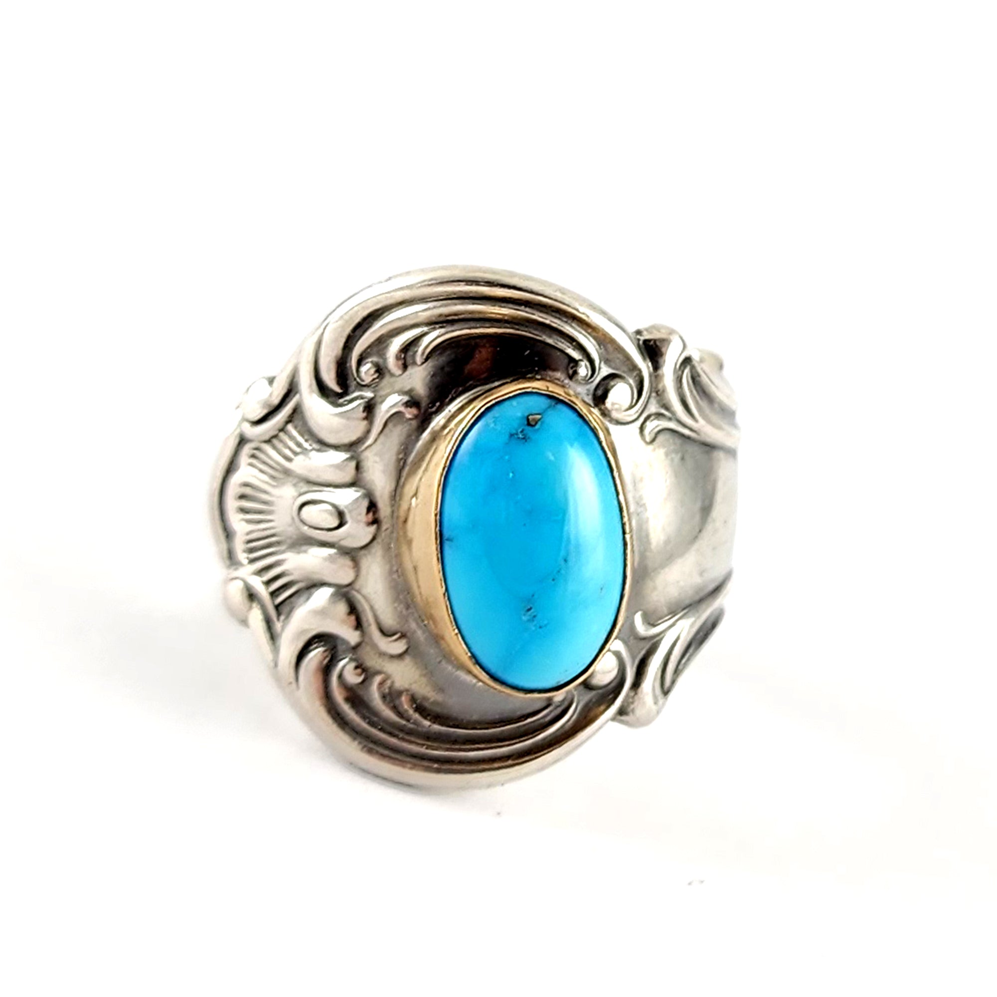 JERWLI Sterling Silver Dragonfly Spoon Ring With Turquoise - Adjustable Vintage Thumb Ring For Women & Men