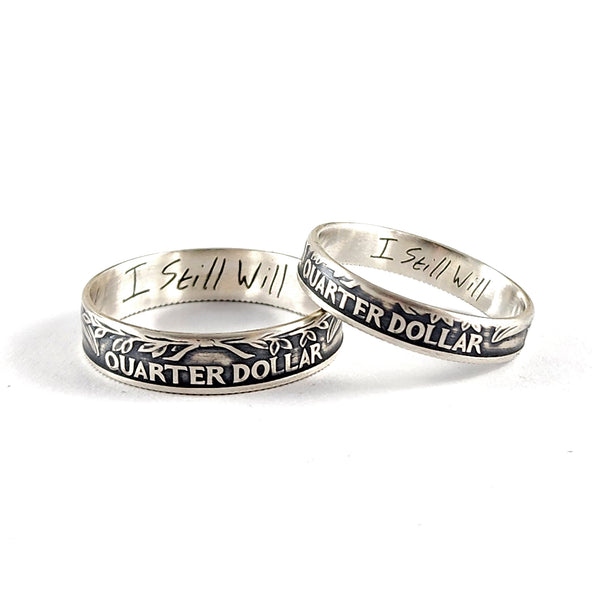 90% Silver Custom Engraved His & Hers Quarter Ring Set - 25th Anniversary Gift