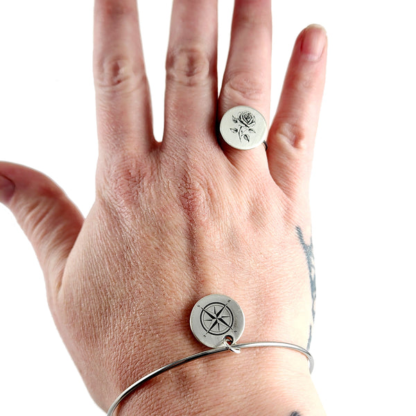 90% Silver Custom Engraved Quarter Narrow Band Punch Out Jewelry - Necklace, Bracelet or Stacking Ring