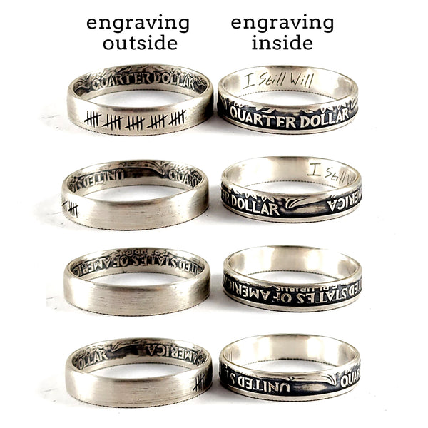 90% Silver Custom Engraved Narrow Band Quarter Ring -25th Anniversary Gift actual handwriting unique