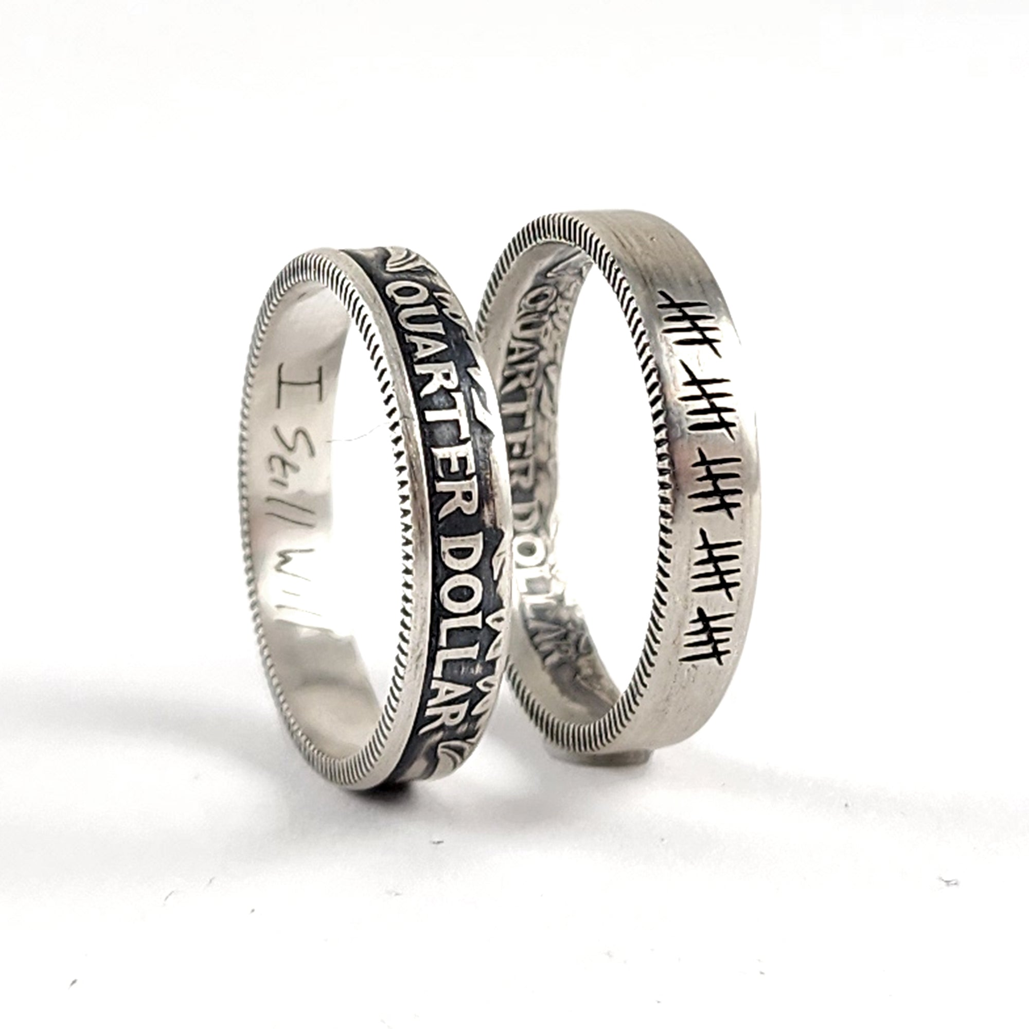 Silver Custom Engraved Narrow Band Quarter Ring -25th Anniversary Gift