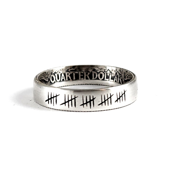 Silver 25 Tally Mark Narrow Band Quarter Ring - 25th Anniversary Gift quarter of a century