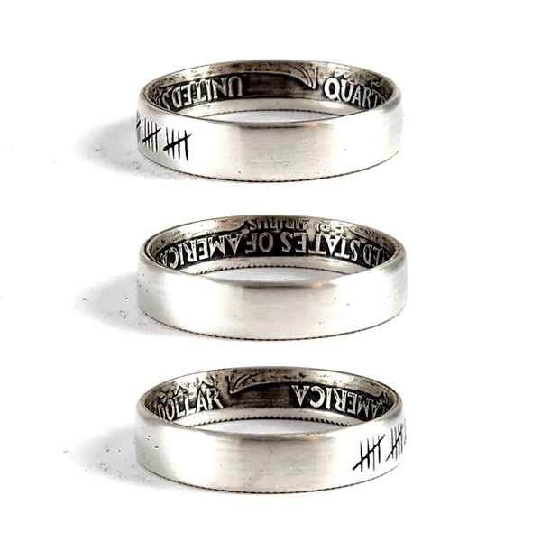 Silver 25 Tally Mark Narrow Band Quarter Ring - 25th Anniversary Gift quarter of a century