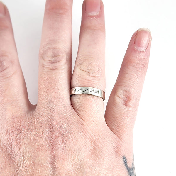 Silver 25 Tally Mark Narrow Band Quarter Ring - 25th Anniversary Gift quarter of a century