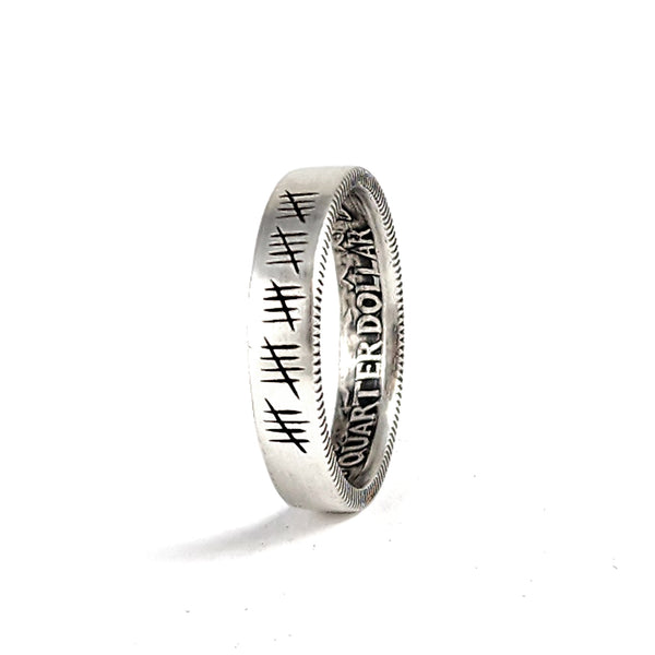 Silver 25 Tally Mark Narrow Band Quarter Ring - 25th Anniversary Gift quarter of a century