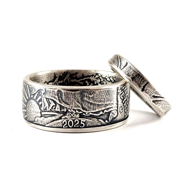 99.9% Fine Silver American Silver Eagle Dollar His & Hers Coin Ring Set ASE