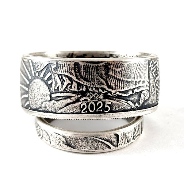 99.9% Fine Silver American Silver Eagle Dollar His & Hers Coin Ring Set ASE