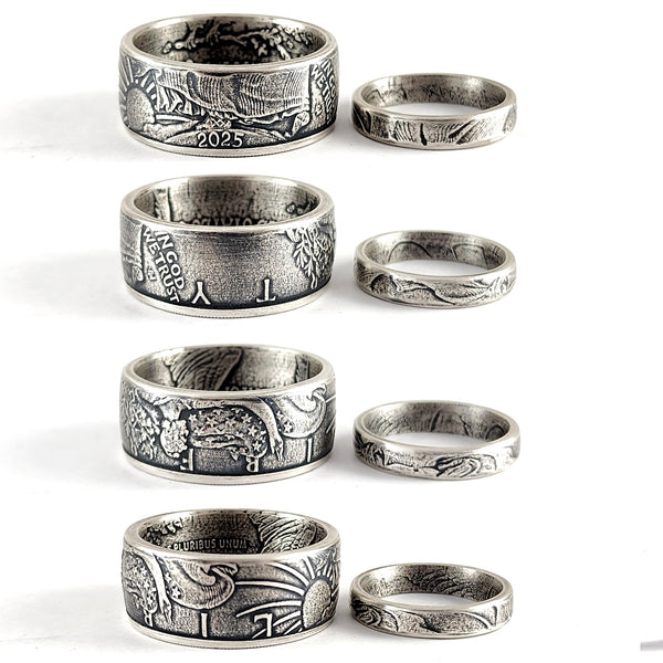 99.9% Fine Silver American Silver Eagle Dollar His & Hers Coin Ring Set ASE
