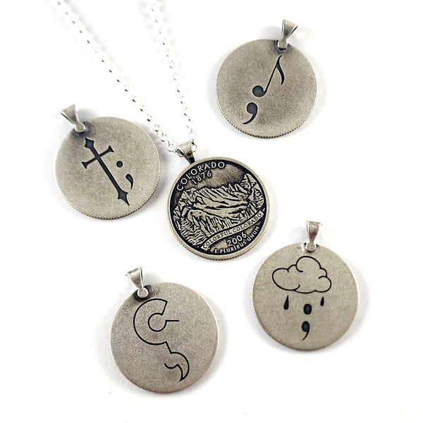 HOPE ; ink 90% Silver State Quarter Reversible Suicide Awareness Pendant - All Profits to Charity