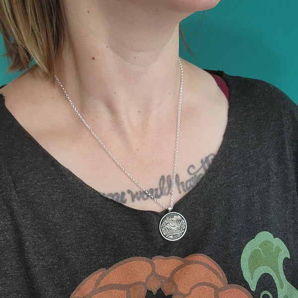 HOPE ; ink 90% Silver State Quarter Reversible Suicide Awareness Pendant - All Profits to Charity