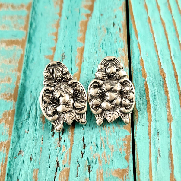 Sterling Silver Orange Blossom Spoon Stud Earrings Alvin Gorham flatware