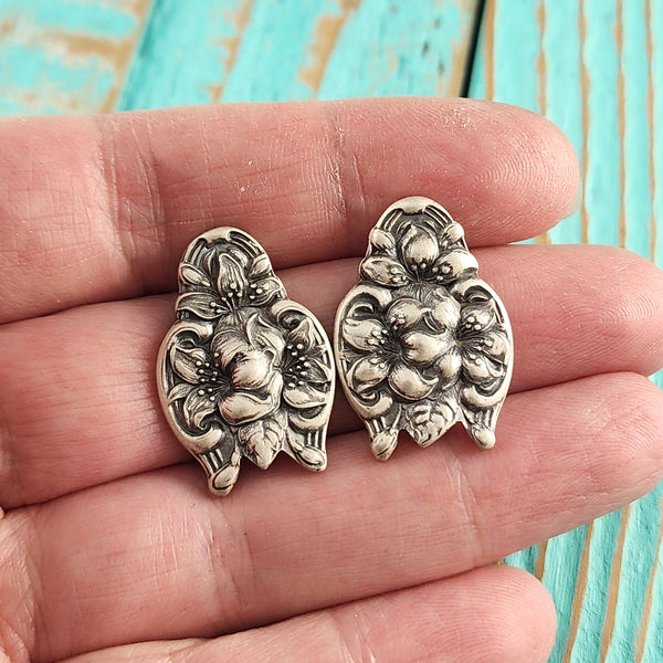 Sterling Silver Orange Blossom Spoon Stud Earrings Alvin Gorham flatware