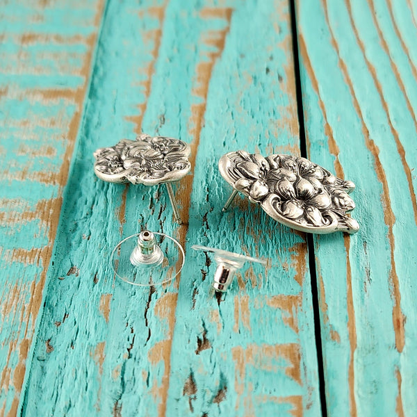 Sterling Silver Orange Blossom Spoon Stud Earrings Alvin Gorham flatware