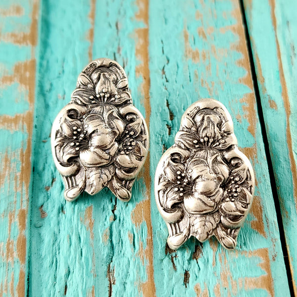 Sterling Silver Orange Blossom Spoon Stud Earrings Alvin Gorham flatware post earrings floral flower
