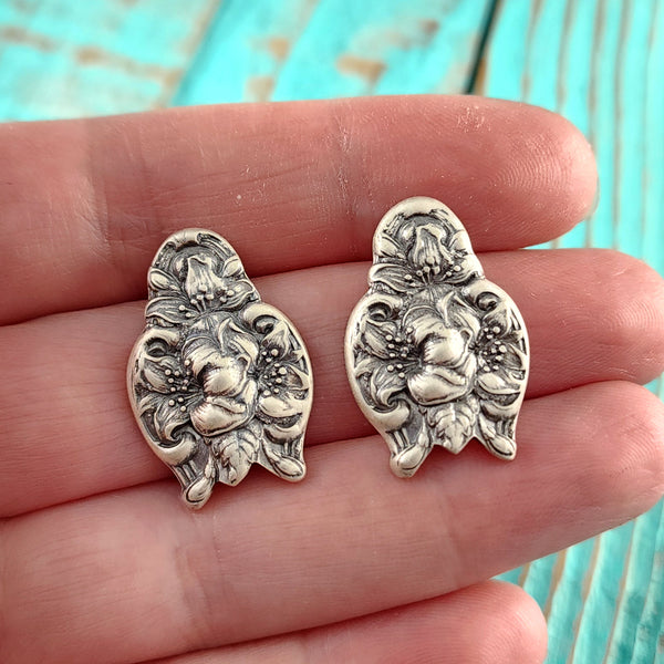Sterling Silver Orange Blossom Spoon Stud Earrings Alvin Gorham flatware post earrings floral flower